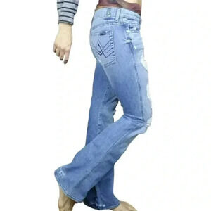 7 for all Mankind A Pocket Distressed Lexie Flare Denim Jeans Size 27